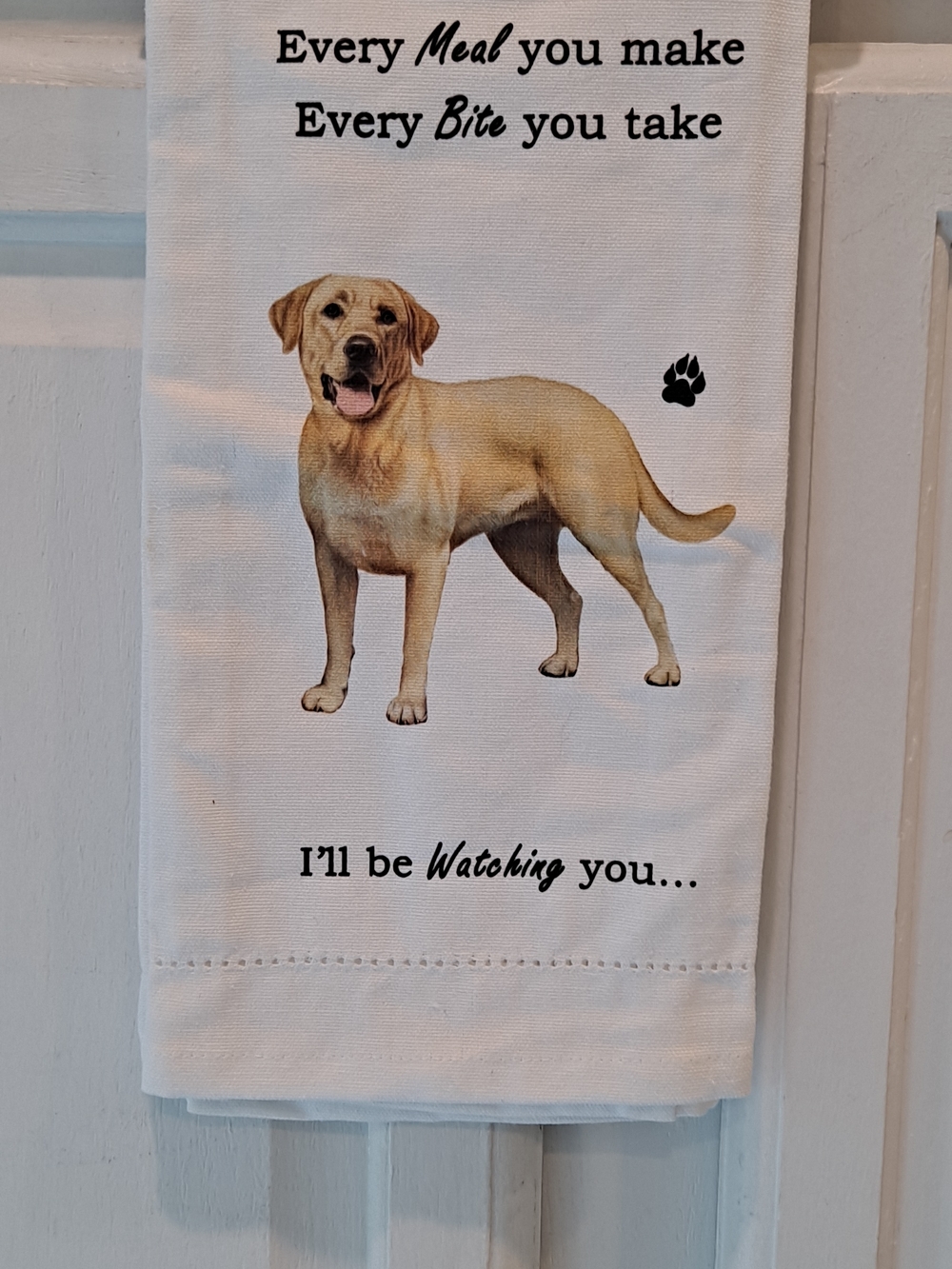 E&S Pets Yellow Labrador Dog Cotton Kitchen Towel - Playful Pet Print